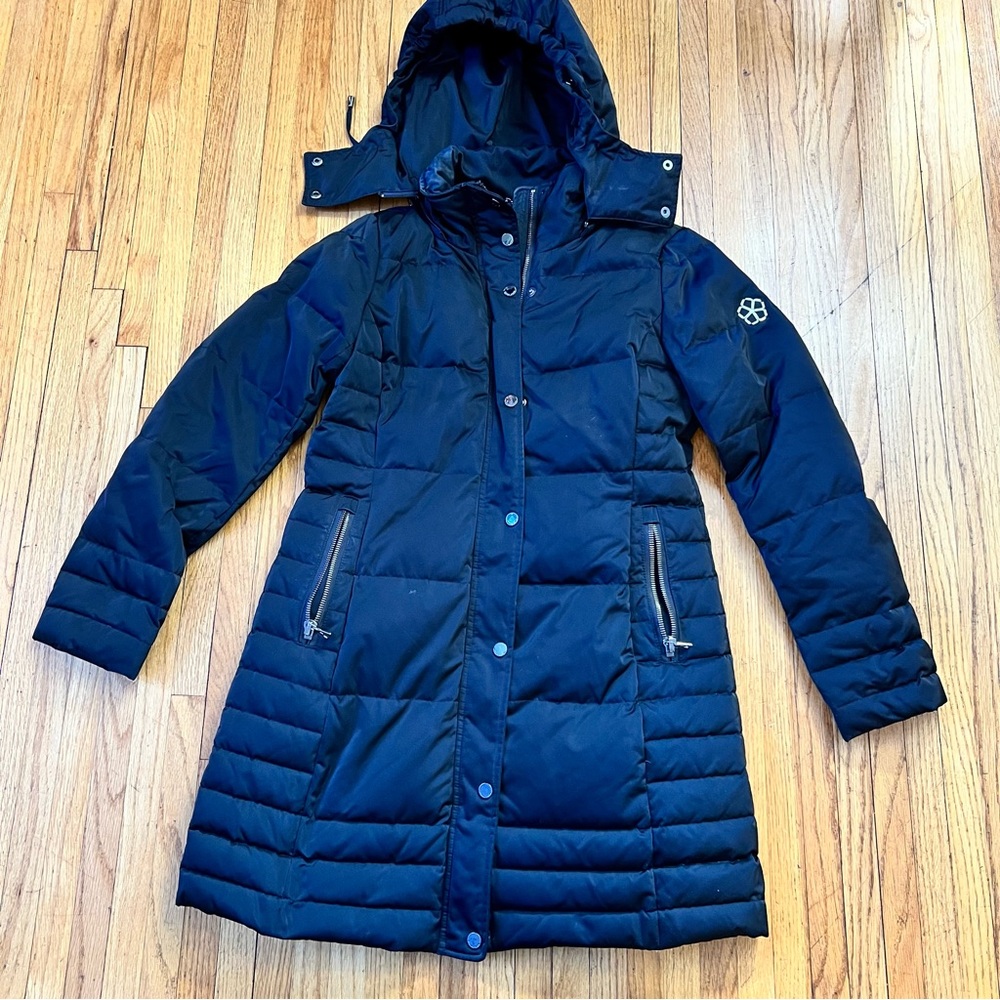 Trina Turk Small Down Women Long Black Down Winter Coat Hooded.